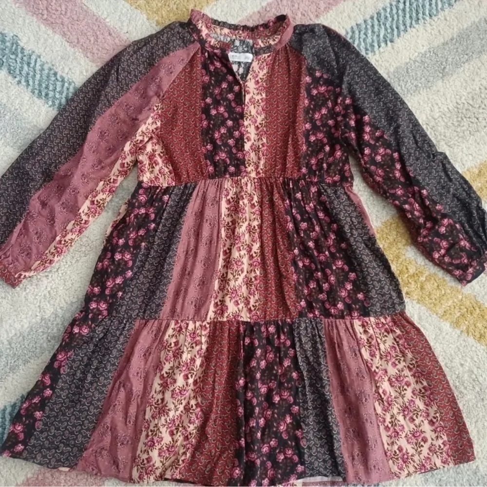 ZARA Kids | Maroon | PATCHWORK DRESS - Picture 5 of 6